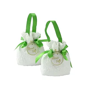 Cloth High Jacquard Flower Sugar Gift Drawstring Bags with Handle