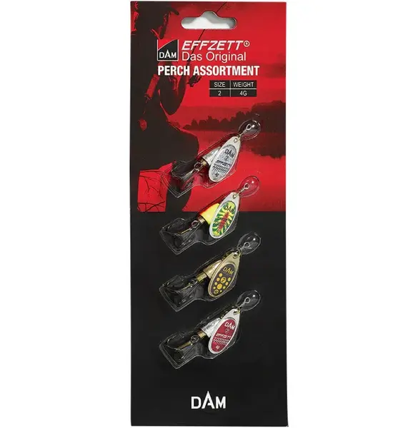 Dam sada blyskáčov assortment spinner 4 ks 2 4 g sinking perch