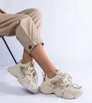 Gemre Beige Women's Sports Sneakers on a Chunky Sole Lien