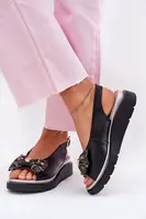 Dámské kožené sandály na klínu s mašlí Zazoo 1882 černé