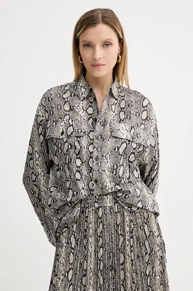 Bavlněná košile MICHAEL Michael Kors dámská, béžová barva, relaxed, s klasickým límcem, MT540WAK6A