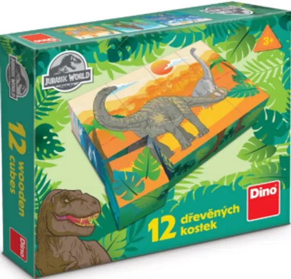 Dřevěné licenční kostky Jurský svět – 12 kostek