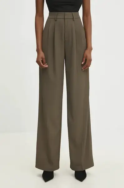 Kalhoty Answear.LAB dámské, zelená barva, jednoduché, high waist