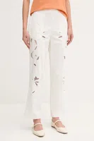 Kalhoty Sisley dámské, bílá barva, střih chinos, high waist, 48R0LF075
