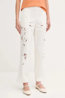 Kalhoty Sisley dámské, bílá barva, střih chinos, high waist, 48R0LF075