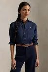 Lněná košile Polo Ralph Lauren tmavomodrá barva, regular, s klasickým límcem, 211970730