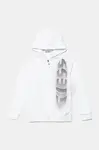 Dětská bavlněná mikina Guess bílá barva, s kapucí, s potiskem, L5YQ01 KAD74