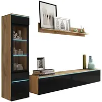 P & B OBÝVACÍ STĚNA, dub wotan, vysoce lesklá černá