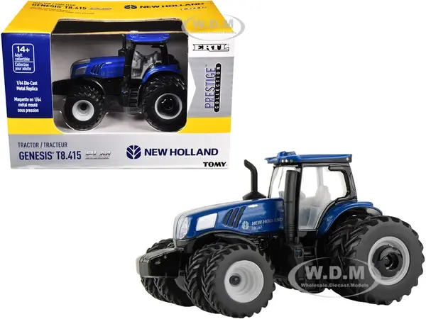 New Holland Genesis T8.415 Tractor with Dual Wheels Blue "Prestige Collection" 1/64 Diecast Model by ERTL TOMY