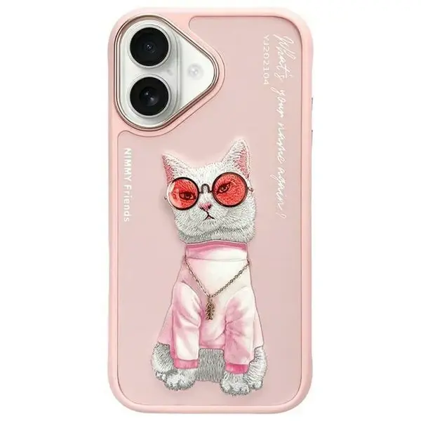 Zadní kryt NIMMY case GLASSES COOL CAT pro Apple iPhone 16, růžová