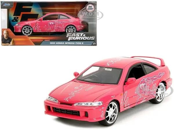 1995 Honda Integra Type R Pink with Graphics "Fast &amp; Furious Remix" Series 1/24 Diecast Model Car by Jada