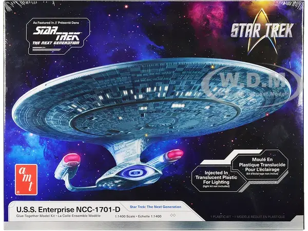 Skill 2 Model Kit U.S.S. Enterprise NCC-1701-D Space Ship "Star Trek The Next Generation" (1987-1994) TV Series 1/1400 Scale Model by AMT