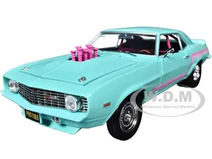 1969 Chevrolet Camaro Z/28 Light Blue with Pink Stripes "Pro Street" Limited Edition to 6250 pieces Worldwide 1/24 Diecast Model Car by M2 Machines