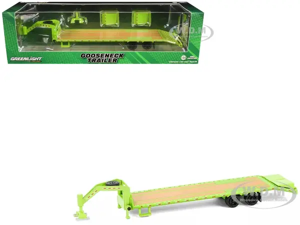 Gooseneck Trailer Lime Green with Red and White Conspicuity Stripes "Hobby Exclusive" Series 1/64 Diecast Model Car by Greenlight
