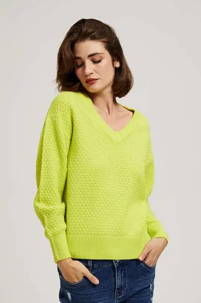 Marisse Lime V-Neck Sweater