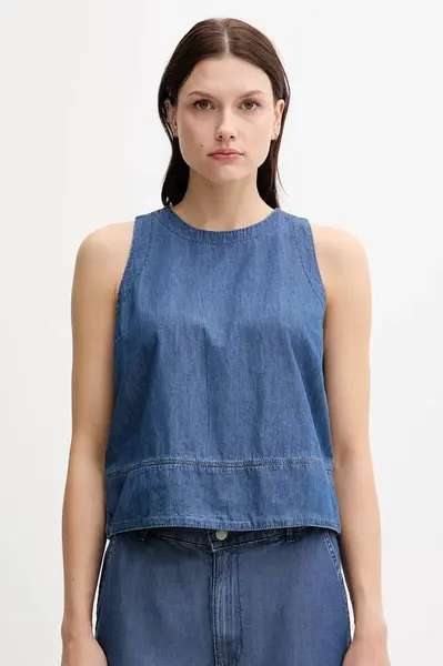 Bavlněná halenka United Colors of Benetton dámská, modrá barva, hladká, 5DHJDH00Q