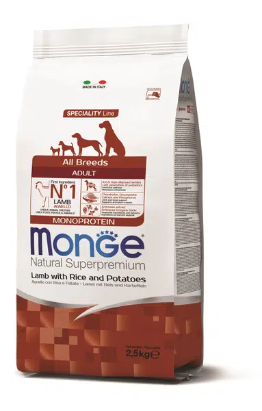 Monge Speciality Line All Breeds Adult Monoprotein suché krmivo pro psy - jehněčí maso, rýže a brambory 2,5 kg