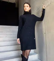 Gemre Shiny black turtleneck midi dress Kusama
