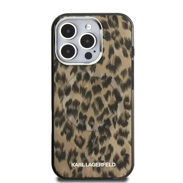 Zadní kryt Karl Lagerfeld IML Leopard MagSafe pro Apple iPhone 16 Pro Max, hnědá