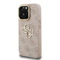 Zadní kryt Guess PU 4G Metal Logo Stand Camera Frame pro Aplle iPhone 15 Pro, růžová