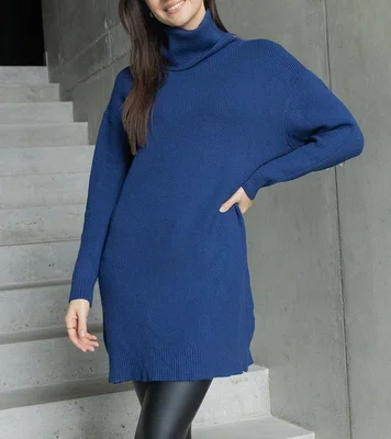 Gemre Long navy blue soft turtleneck sweater Kali
