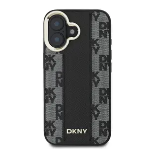 Zadní kryt DKNY PU Leather Checkered Pattern Magsafe pro Apple iPhone 16 Plus, černá