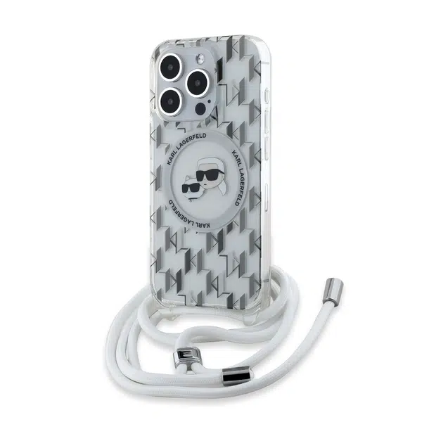 Zadní kryt Karl Lagerfeld IML Monogram Crossbody K&CH Heads MagSafe pro Apple iPhone 15 Pro Max, transparentní