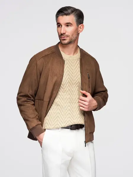 Ombre Men's imitation suede bomber jacket - brown