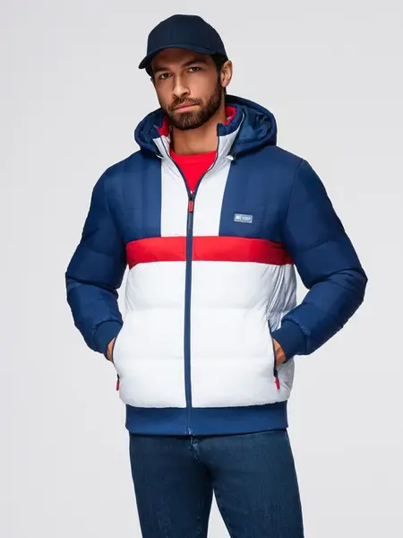 Ombre Colorful retro men's sports jacket - blue and white