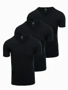 Ombre BASIC men's cotton V-neck t-shirt set - 3x black