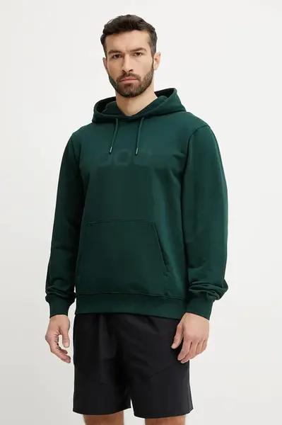 Bavlněná mikina POC pánská, zelená barva, s kapucí, s potiskem, 61652