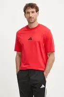 Bavlněné tričko adidas Essential červená barva, s aplikací, JF1095