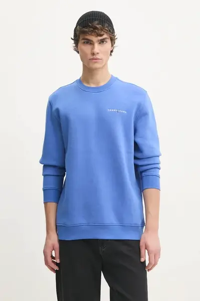 Mikina Tommy Jeans pánská, tyrkysová barva, hladká, DM0DM20249