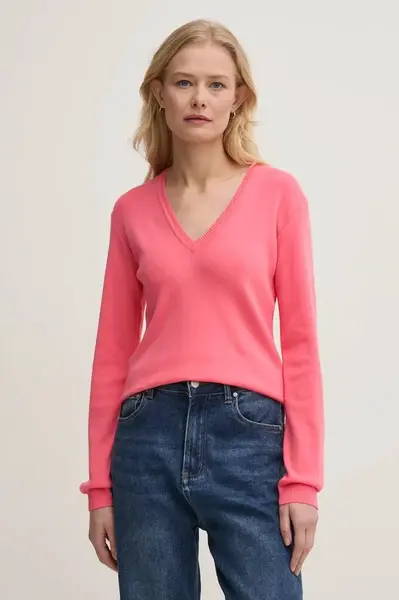 Bavlněný svetr United Colors of Benetton růžová barva, lehký, 1091D4625