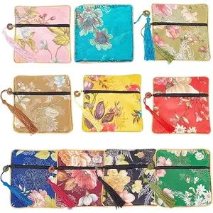 10Pcs 10 Colors Retro Square Cloth Zipper Pouches