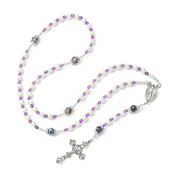 Glass Pearl Rosary Bead Necklace