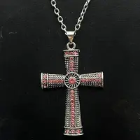 Platinum Alloy Rhinestone Cross Pendant Necklaces