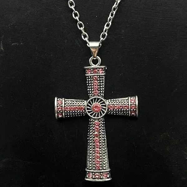 Platinum Alloy Rhinestone Cross Pendant Necklaces