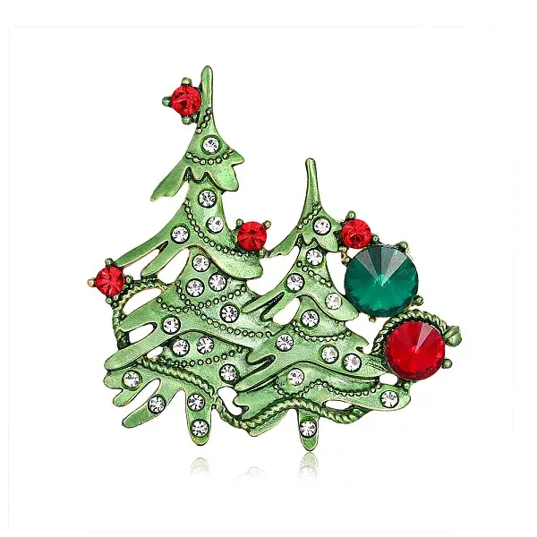 Christmas Tree Enamel Pin with Rhinestone