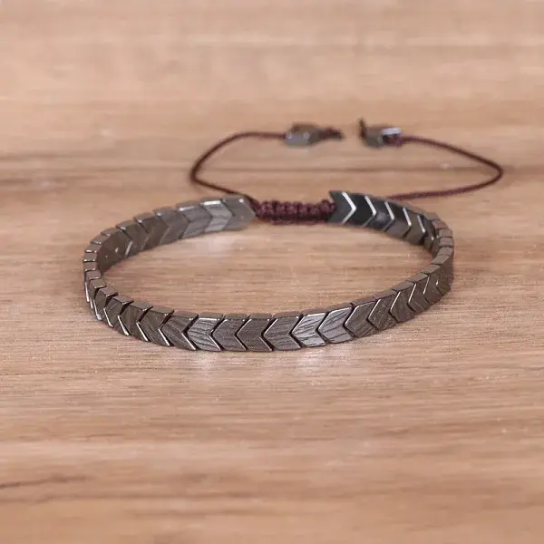Arrowhead Adjustable Synthetic Non-magnetic Hematite Braided Bead Bracelets for Women Men