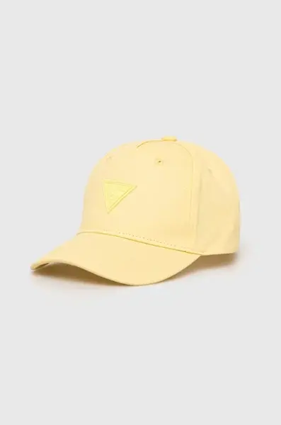 Dětská bavlněná kšiltovka Guess žlutá barva, s aplikací