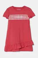 Dětské bavlněné šaty Guess růžová barva, midi, K5RK04 KA6W4