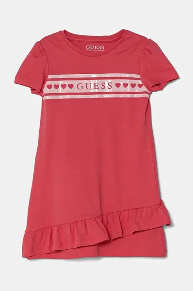Dětské bavlněné šaty Guess růžová barva, midi, K5RK04 KA6W4