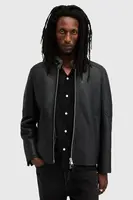 Kožená bunda AllSaints HAYWARD pánská, černá barva, přechodná, M057LB