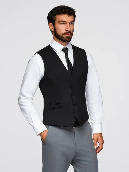 Ombre Men's suit vest with classic detailing and lining - black