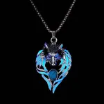 Luminous Glow In The Dark Enamel Wolf Pendant Necklace with Synthetic Turquoise Beaded
