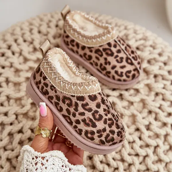 FR1 Snežnice Detské Kotníkové Topánky S Leopardím Vzorom Na Platforme Zateplené Kožušinou Hnedé Vilabria