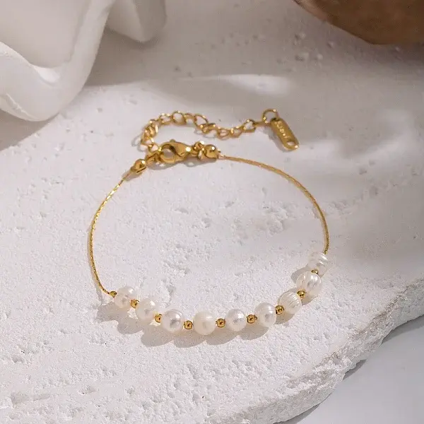 5MM Natural Freshwater Pearl Round Beaded Bracelets