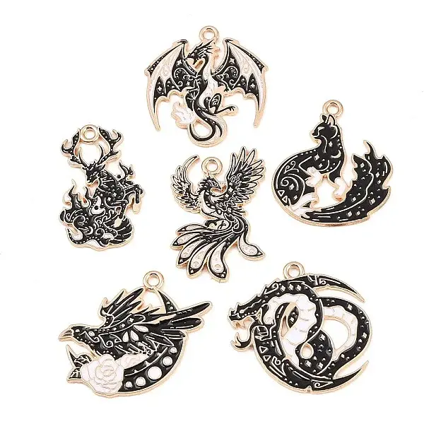 6Pcs 6 Styles Alloy Enamel Pendants