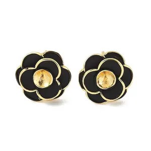 Flower Brass & Sterling Silver Pin Stud Earrings